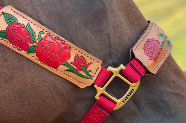 Hand Tooled and Painted Leather Halter - Red Roses