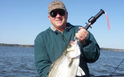 This 12-4 hybrid bit while trolling in March with a big Road Runner