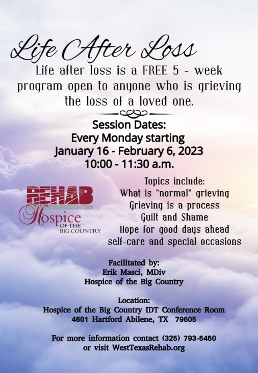 Life After Loss- 5 week program, Abilene (January 16 through February 6, 2023)
